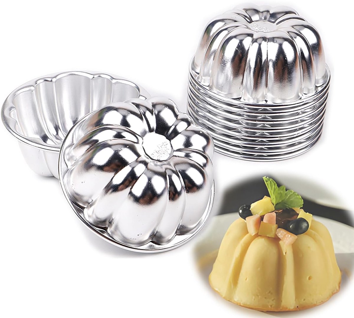 10 Stuks Aluminium Bakvormen Set - Halfronde Vormpjes voor Taart, Pudding en Cupcakes