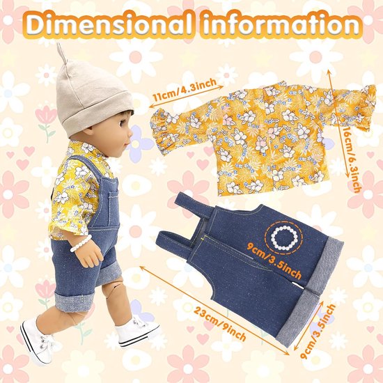 5-Delige Poppenkleding Set Geel Bloemenprint met Accessoires voor Poppen 35-43 cm van Merkloos — afbeelding 5