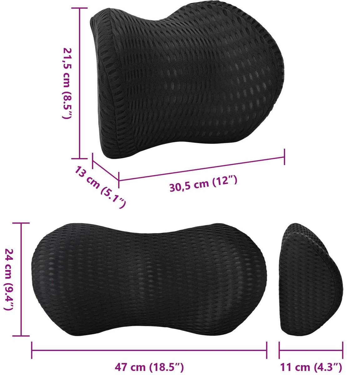 vidaXL - Kussen - Set - Éénkleurig - Verstelbaar - 2 - pcs - Zwart - Traagschuim