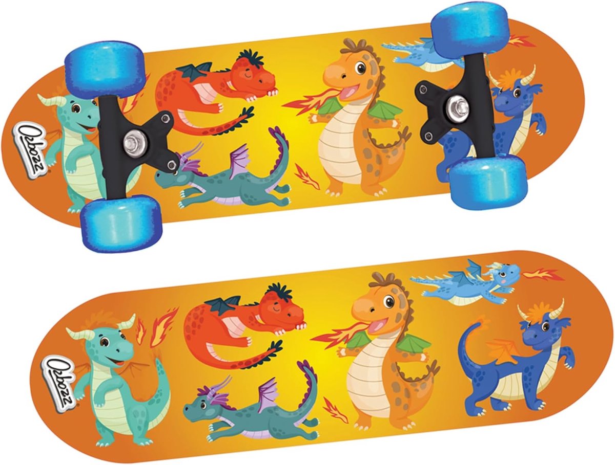 Skateboard met Knipperende Wielen 17 Inch Hout en Drakenprint Blauw