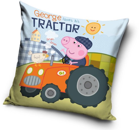 Peppa Pig George aime son tracteur - Sierkussen décoratif 40 x 40 cm (y compris le remplissage avec fermeture à glissière)