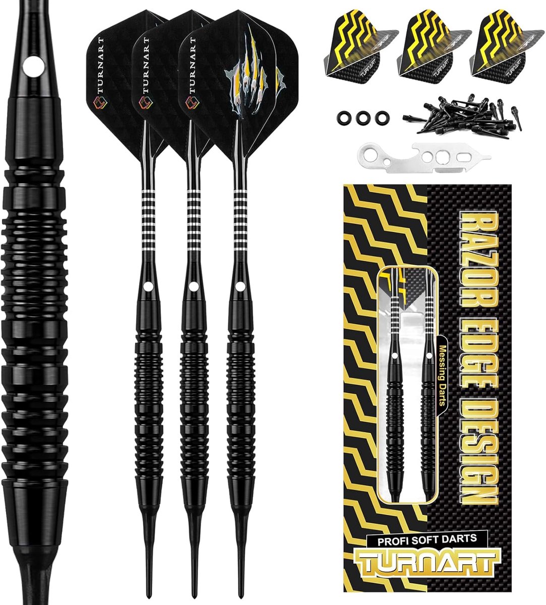 Soft Dartpijlen Set - Messing Darts - Elektronisch Darten - Professionele Balans - 18 Gramm - Zwart