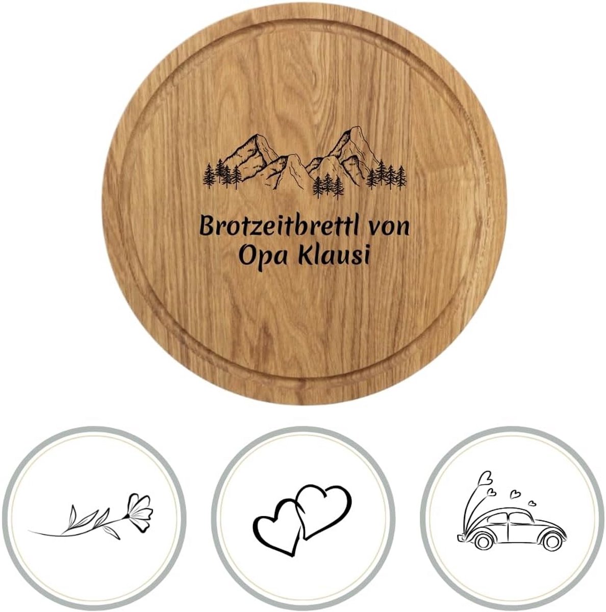 Gegraveerde Ronde Eiken Snijplank met Naam - Persoonlijke Houten Lunchplank 30 cm