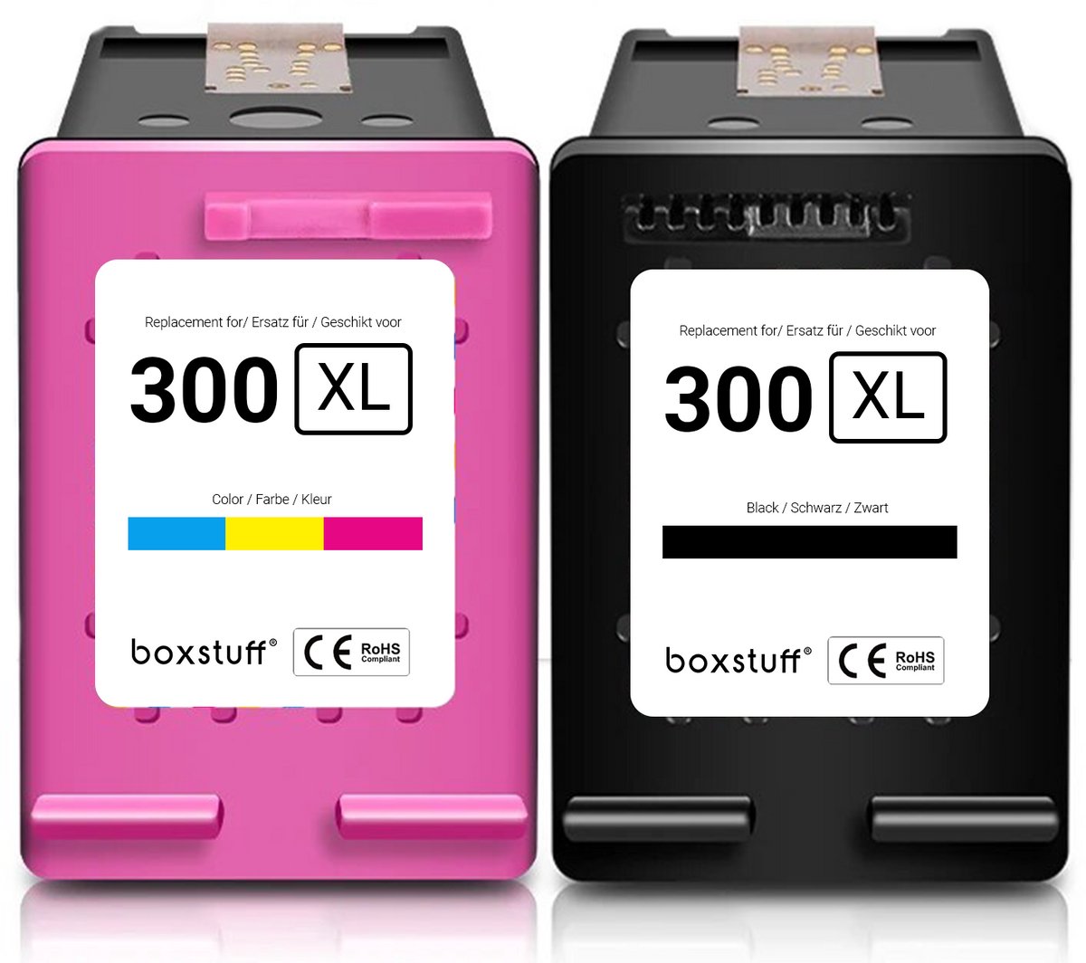 Boxstuff Inkt geschikt voor 300 XL - (CC644EE) Compatibel met HP 300 / 300XL - Inkt Cartridge 2-pack voor HP PhotoSmart D110a / D110b / C4600 / C4635 / C4640 / C4680 / C4740 / C4750 / C4780 DeskJet D2560 / F2400 / F2410 / F2480 - Pack Kleur en Zwart