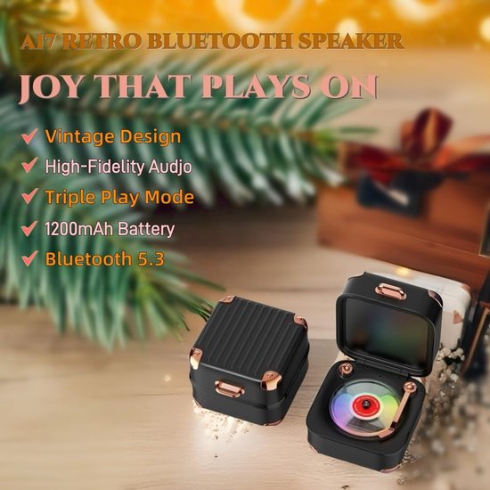 Retro Mini Bluetooth Speaker - Draagbaar, Helder Geluid, Lange Accuduur - Schattige Bureau Speaker voor Huis, Slaapkamer & Kantoor - zwart van Merkloos — afbeelding 2