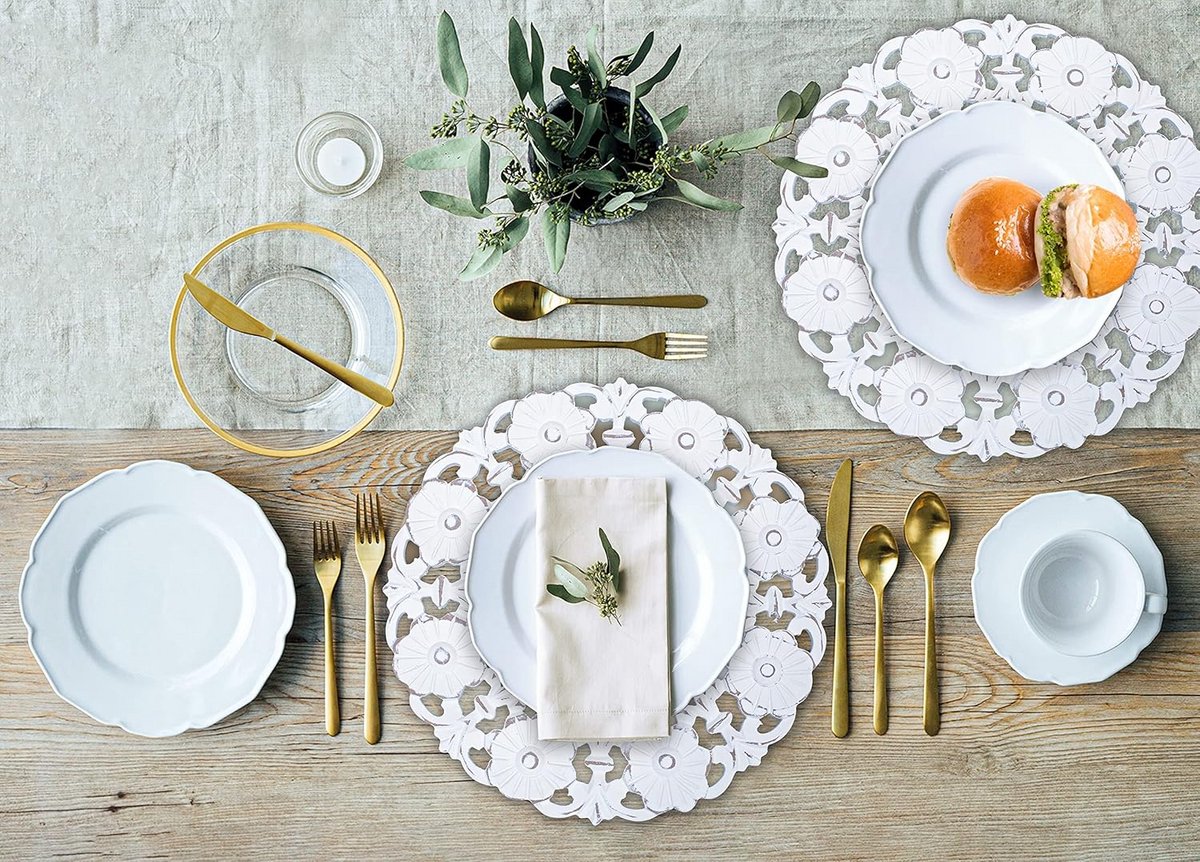 Set van 2 Witte Houten Serveerschalen Rond 33 cm - Decoratieve Diner Opladerplaten