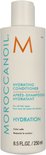 Witte Moroccanoil Hydrating Conditioner fles met oranje M-logo. Tekst in Engels, Frans.
