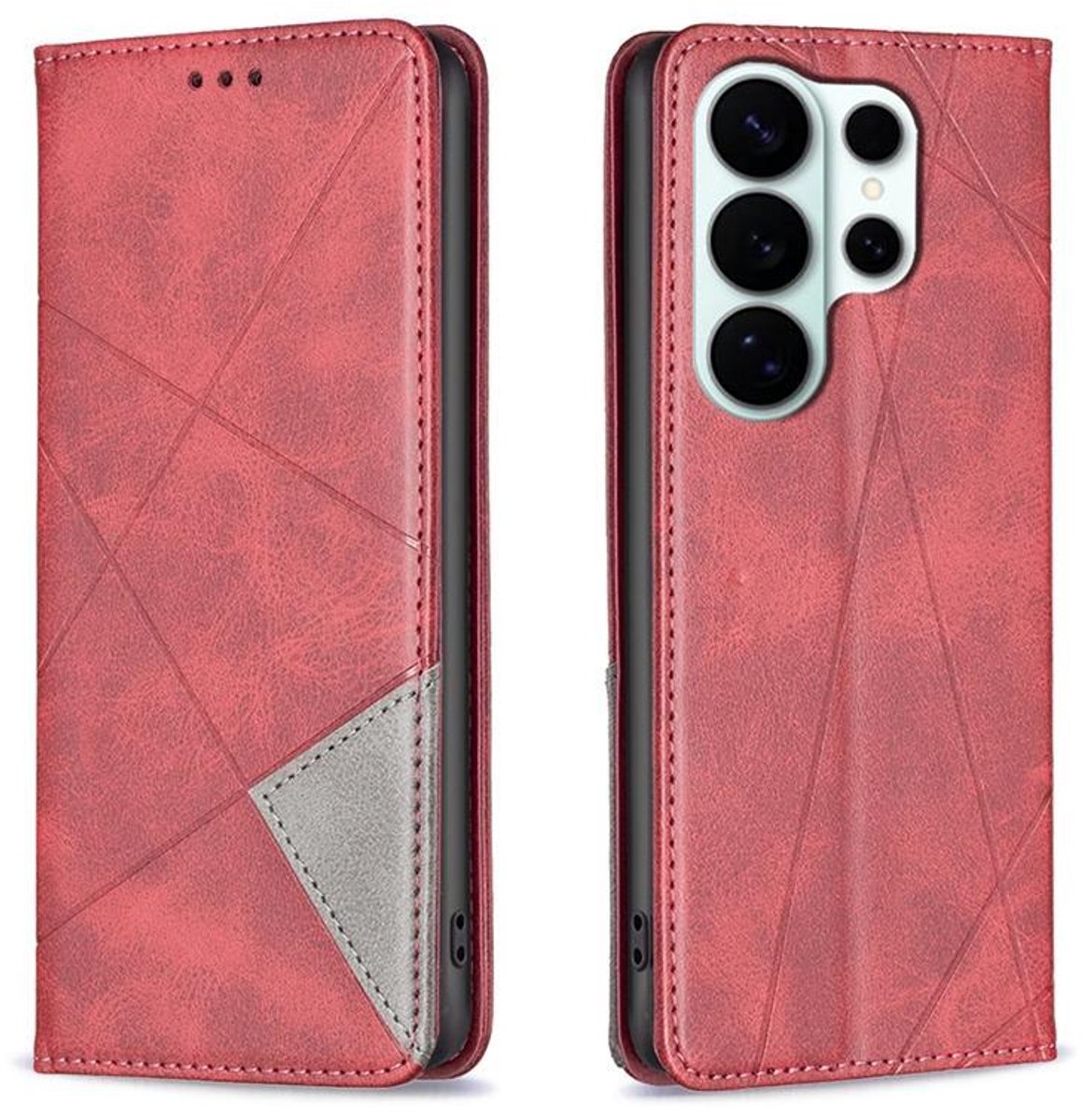 Mobigear Telefoonhoesje geschikt voor Samsung Galaxy S26 Ultra Hoesje | Mobigear Rhombus Slim Bookcase | Pasjeshouder voor 2 Pasjes | Telefoonhoesje voor Pinpas / OV Kaart / Rijbewijs - Rood