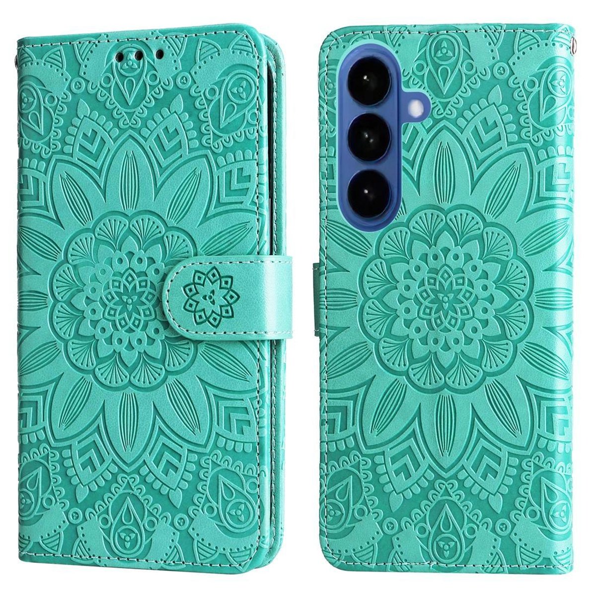 Mobigear Telefoonhoesje geschikt voor Samsung Galaxy S26 Plus Hoesje | Mobigear Sunflower Bookcase Portemonnee | Pasjeshouder voor 3 Pasjes | Telefoonhoesje voor Pinpas / OV Kaart / Rijbewijs - Groen
