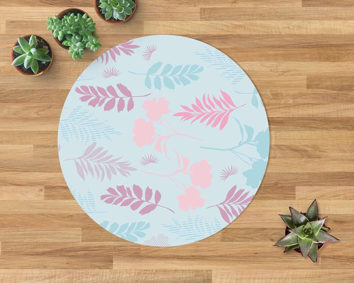 Coloray Vloerbeschermer - Pastelkleurige vegetatie Stoel Mat - 100x100 cm - Blauw Bureau Stoel Mat - Vloerbeschermer PVC - Mótif Bureaustoelmat - Ronde Mat - Natuur Thema