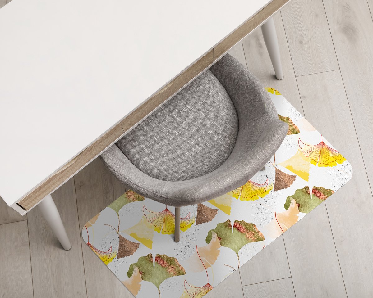 Coloray Vloerbeschermer - Ginkgo bladeren Bureaustoel Vloerbeschermer - 120x90 cm - Geel Computer Stoel Mat - Vloerbeschermer Bureaustoelmat - Mótif Vloerbeschermer - Rechthoekige Mat - Natuur Thema