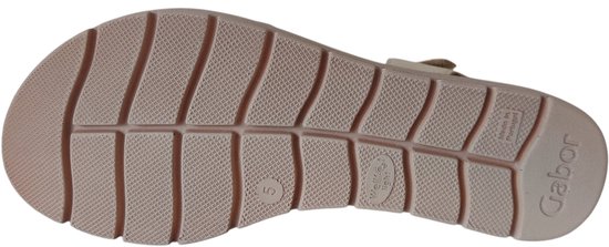 Lichtbruine Gabor sandalen zool met profiel en 'made in portugal' tekst.