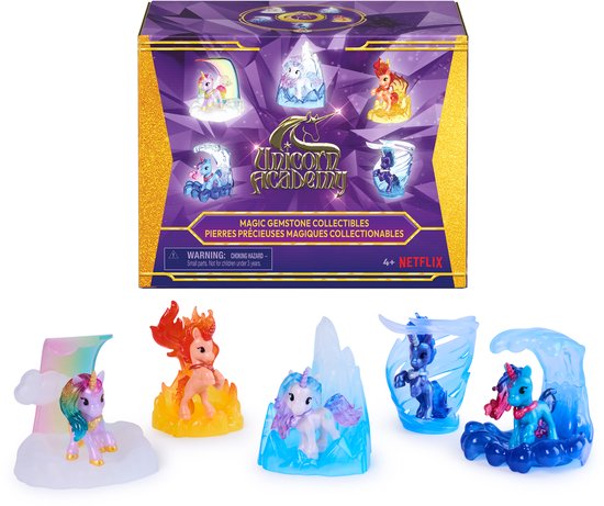 Unicorn Academy - Pack de 5 licornes avec pierres précieuses magiques - Jouets licornes - Ensembles de jeu
