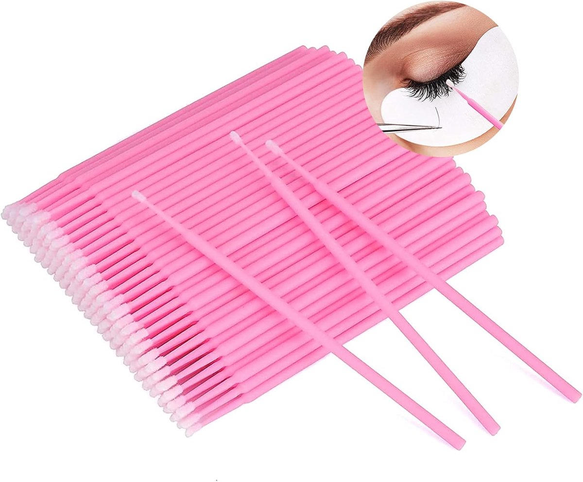 Famanu – Microborstels voor wimperlifting en precisie aanbrengen,, 100 stuks, roze