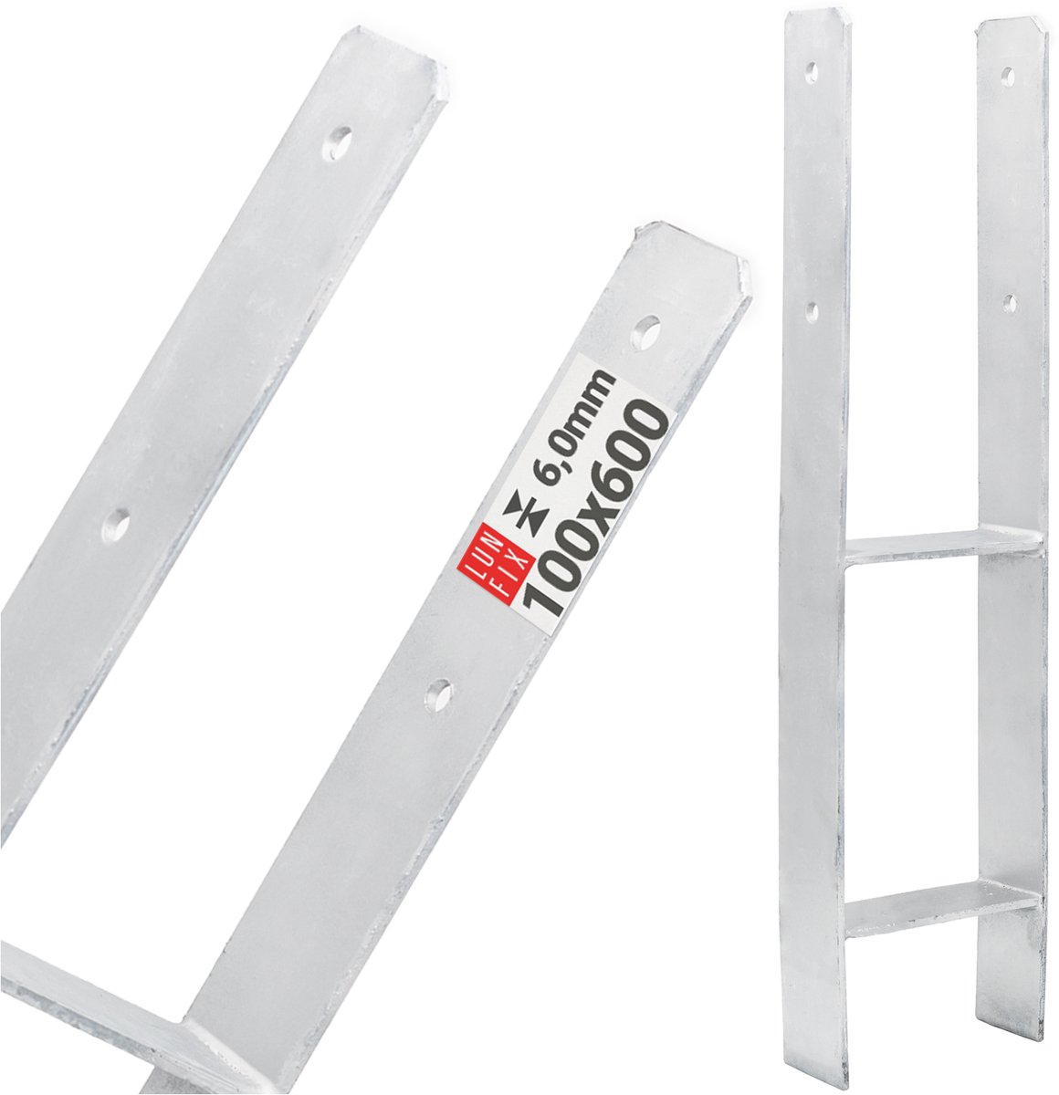 LUN FIX - H-Pfostenverbinder - 100x600x6mm - 1 stuk - Corrosiebestendig - Verzinkt staal - voor hekposten