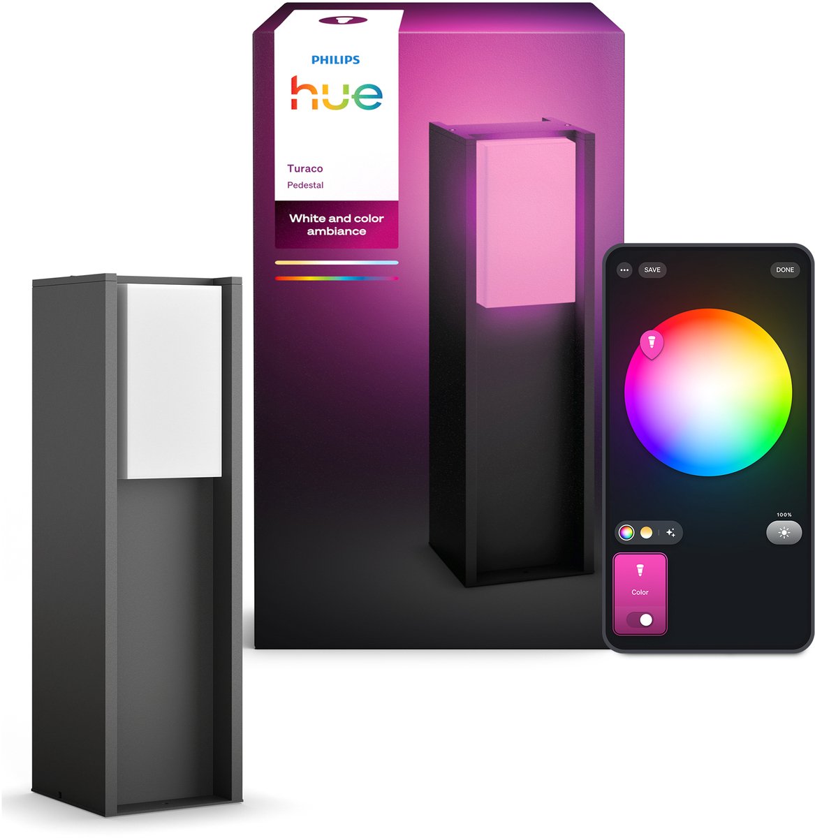 Philips Hue Turaco lage sokkellamp - Tuinverlichting - Antraciet grijs - IP44 - Wit en gekleurd licht - 1100 lumen - Bediening via onze app of met je stem - Compatibel met Matter