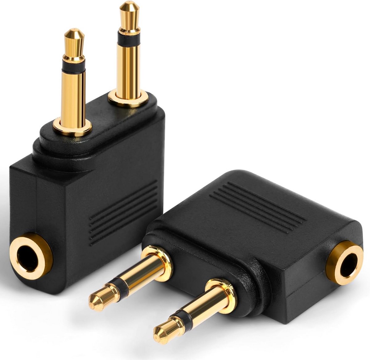 2x Universele Vliegtuigadapter 3.5mm naar Dubbele Jack Hoofdtelefoon – Verguld