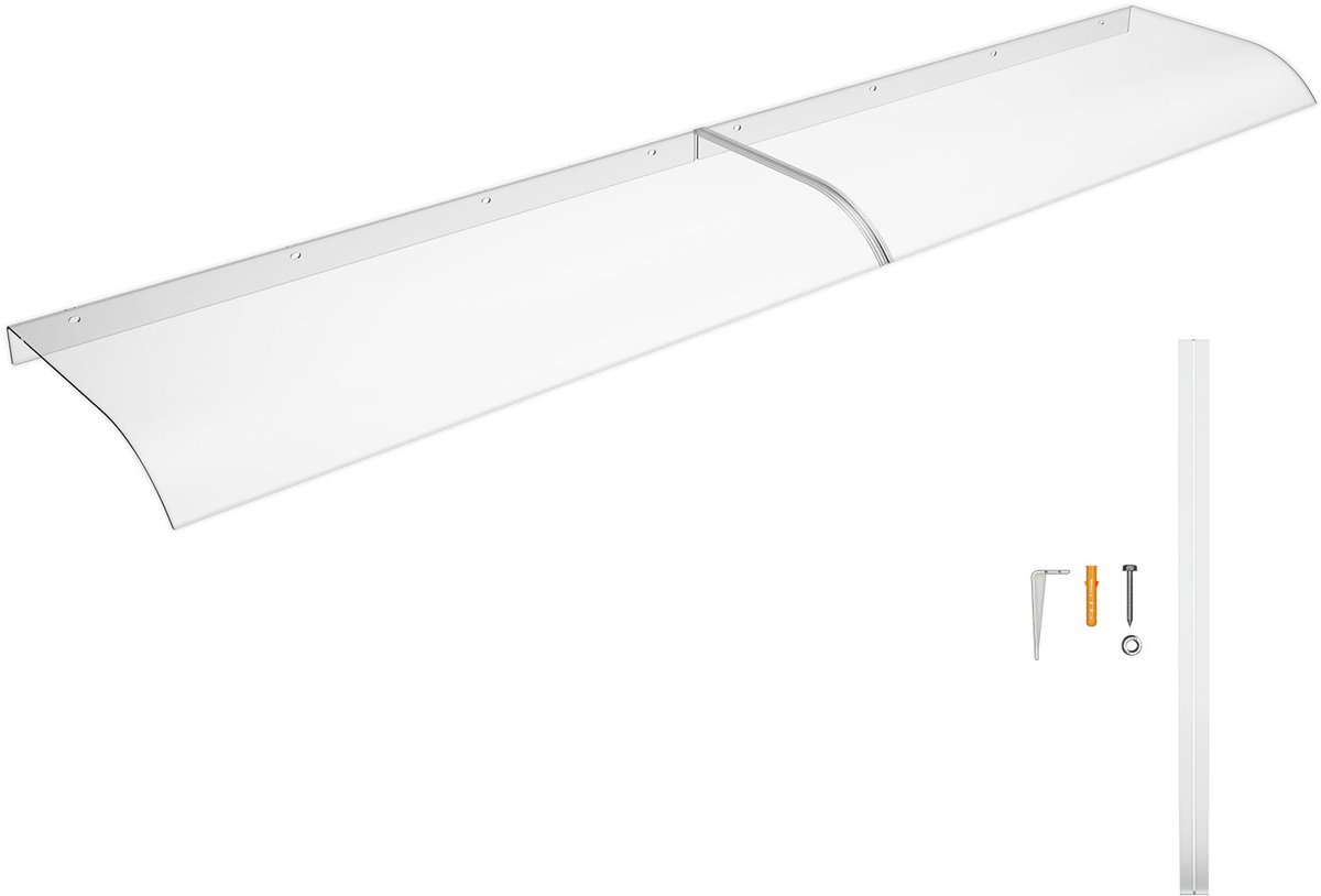 Aufun boogvormig zonnescherm – 50 x 240 cm – polycarbonaat – transparant – schuin dak – weerbestendig – voor garage, terras en raam