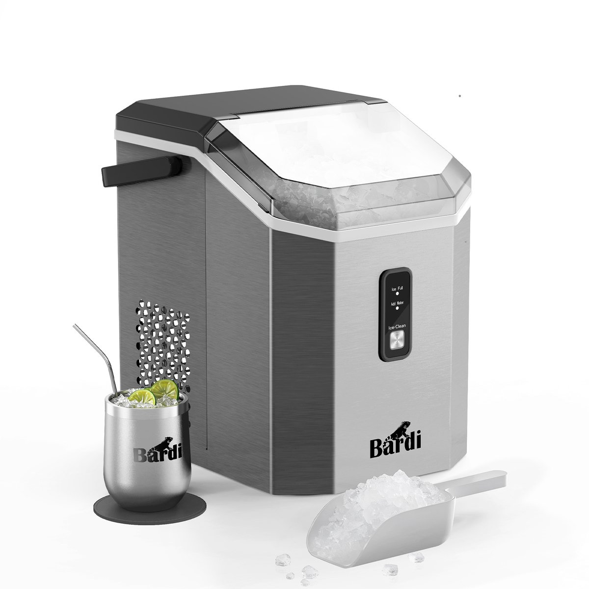Bardi – Nugget ijsblokjesmachine Square – 1,1 L – Met Luxe Thermosbeker – RVS