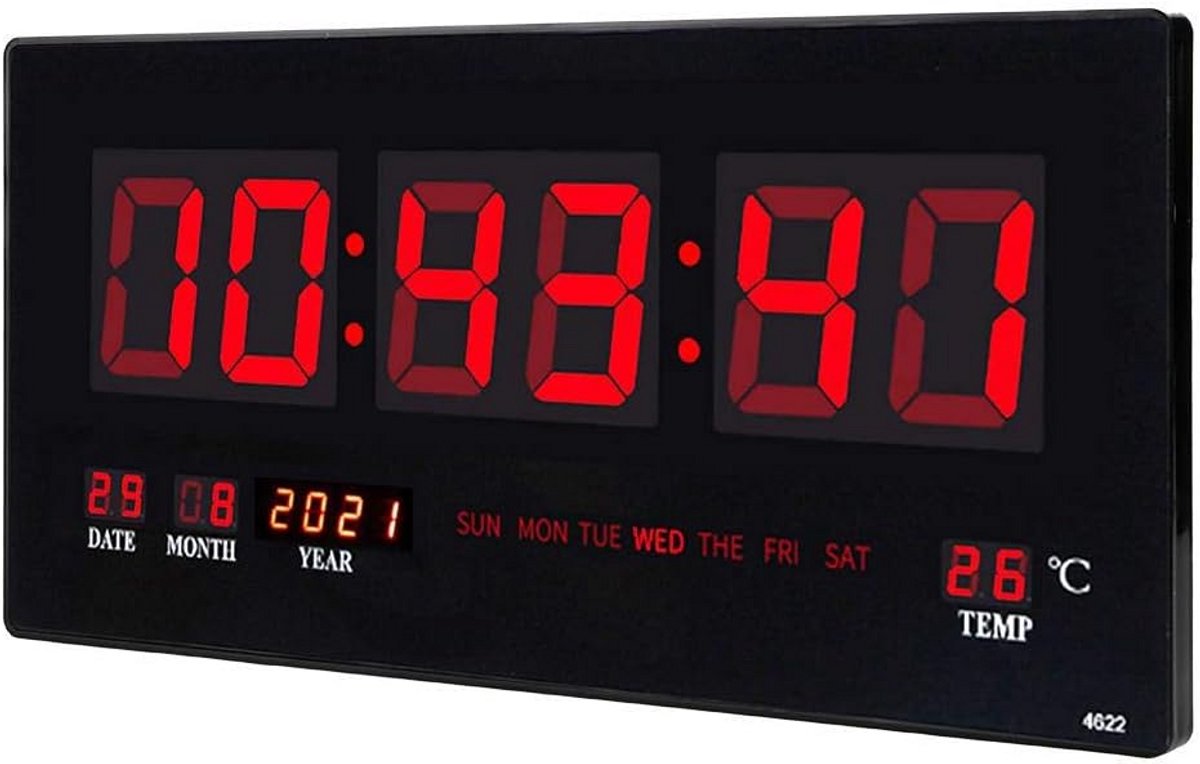 Grote Digitale LED Wandklok met Kalender en Temperatuurdisplay - Nachtlicht Functie