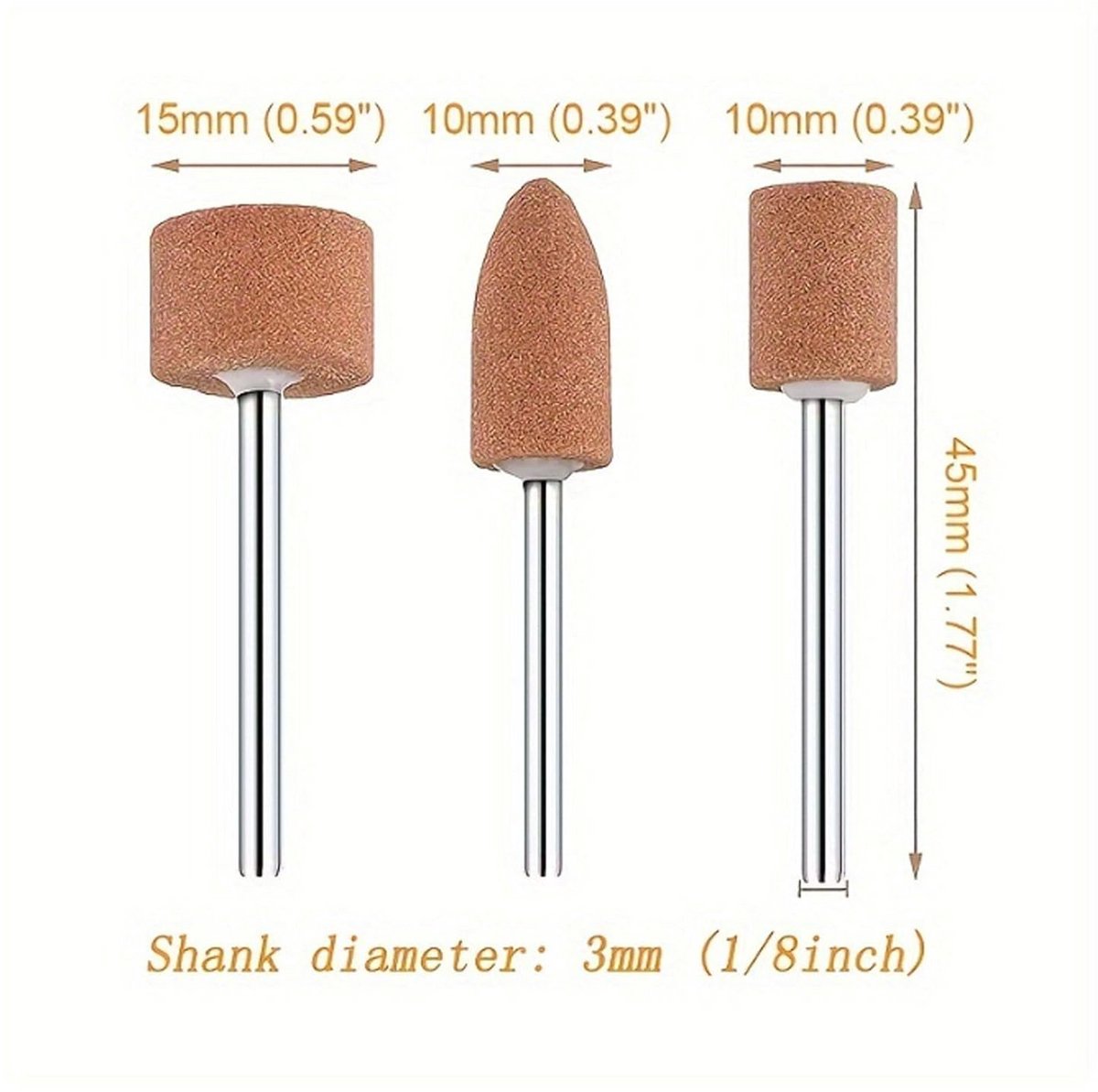 Korund slijppunt, slijpkop, slijpopzetstukken voor rotatiegereedschap, draaigereedschap, accessoires, 1/8 inch schacht voor slijpen, polijsten, ontbramen (18 stuks)