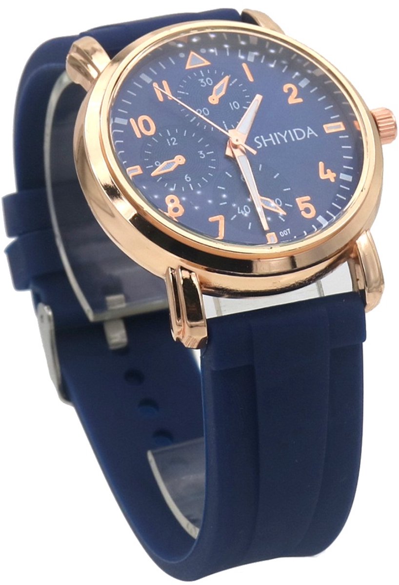 Horloge - quartz - rubber band - blauw - unisex