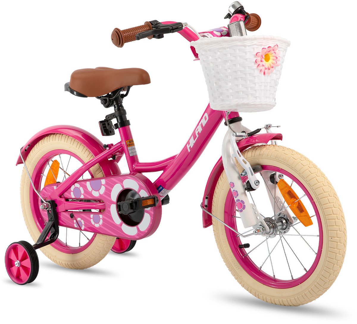 Hiland Kinderfiets - 14 Inch - Voor Jongens & Meisjes - Met Mandje, Bel & Bagagedrager - Inclusief Zijwieltjes - Geschikt voor buitenactiviteiten in de lente