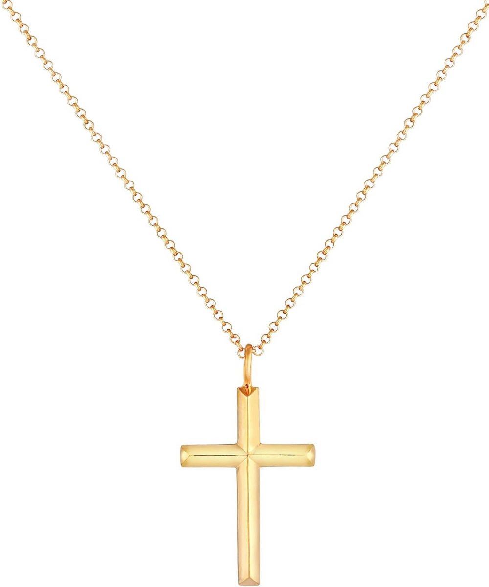 Heren Halsketting met Kruishanger, 925 Sterling Zilver Verguld, Massieve Ketting 60 cm