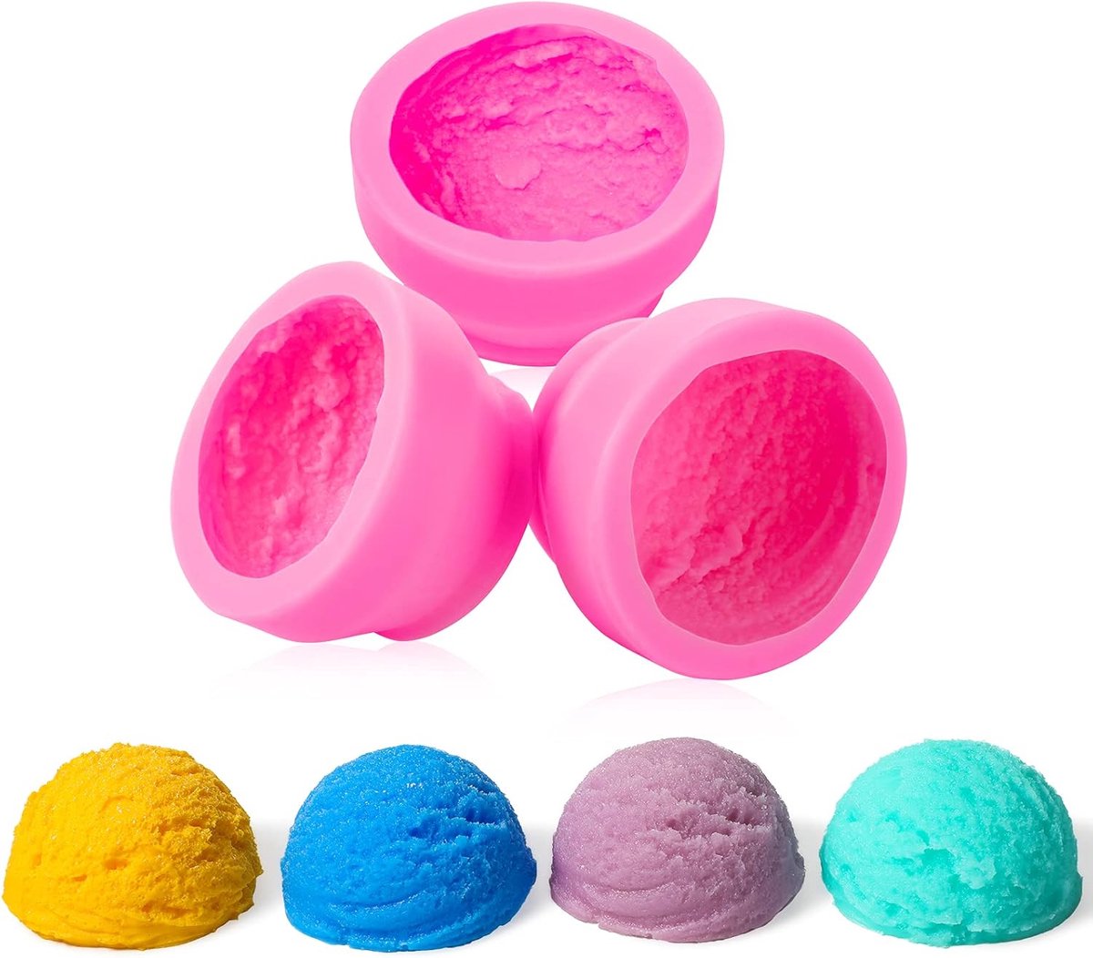 Daity Deze 3-delige siliconen ijsbolvormenset kan worden gebruikt voor het maken van koekjes, gebak, zeep, klei, enz., en is geschikt voor doe-het-zelf-bakprojecten in de keuken, zoals taarten, chocoladedesserts, puddingen en mousses (roze).