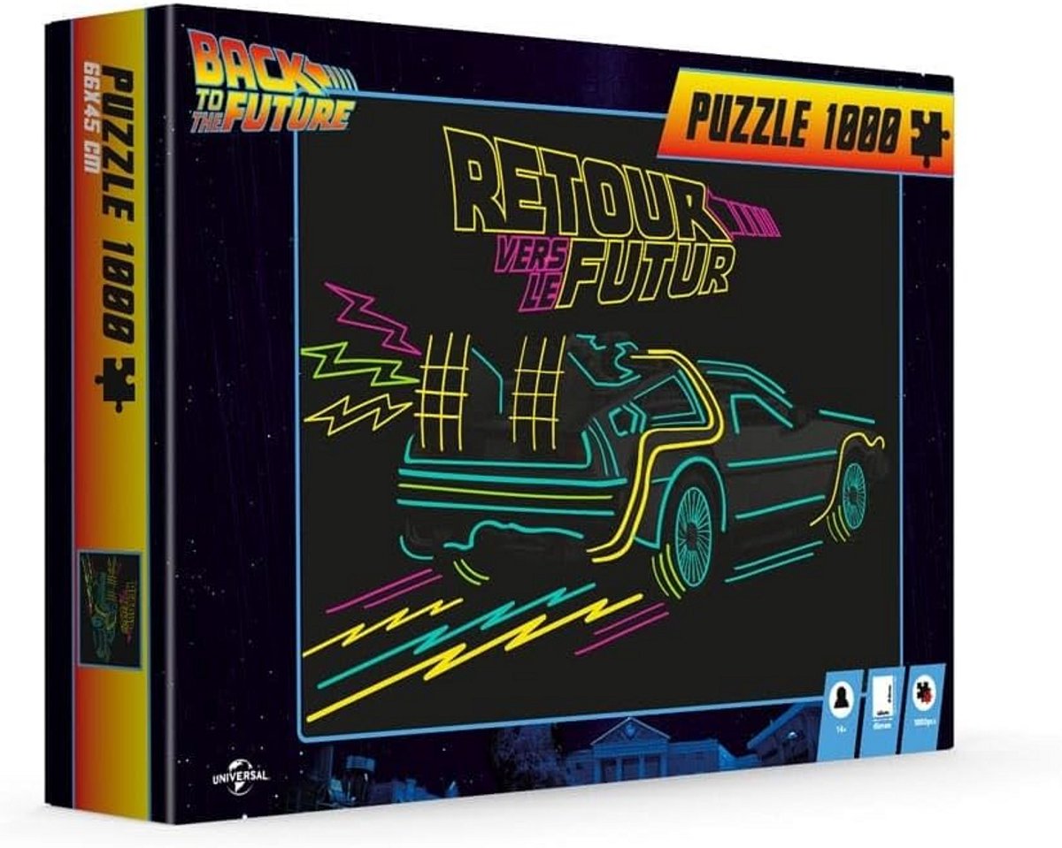 1000 Stuks Puzzel - Iconische Zilveren Sportwagen - Neon Design