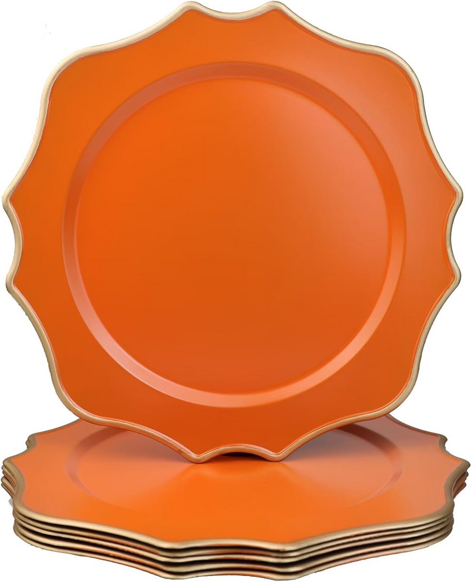 Set van 6 Oranje Geschulpte Tafelladers 30,5 cm - Decoratieve Diner Serviesplaten