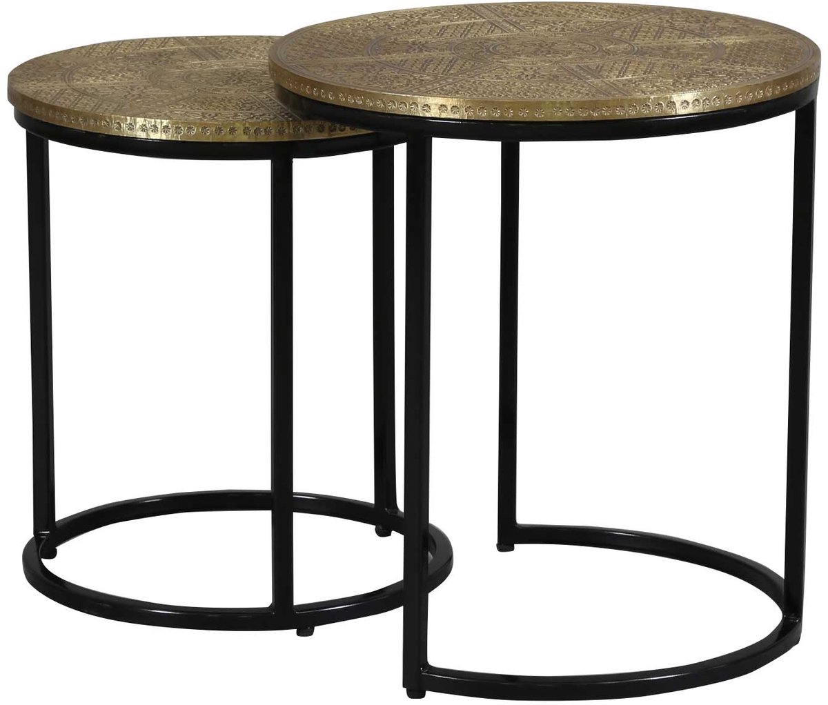 Bijzettafel set van 2 – messing – oosters – goud zwart – rond