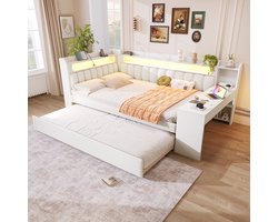 140x200 cm slaapbank - met USB-poort en LED-verlichting - met uitschuifbaar bed en bureau - wit