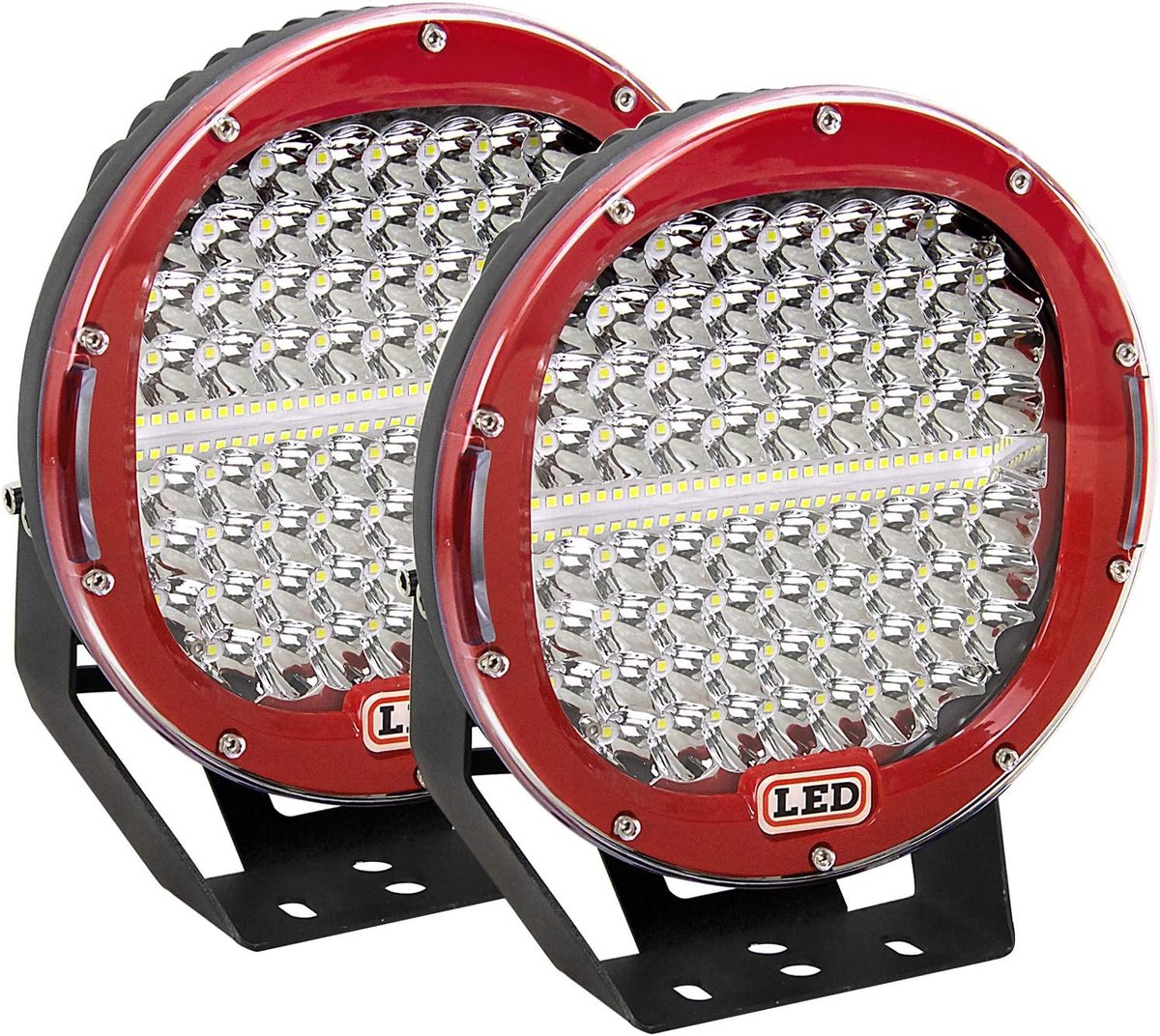 2-delige 9-inch 294W LED-lantaarn, rode ronde lichtstrip, 24000lm, waterdichte schijnwerper, LED-werklamp, offroad-verlichting, geschikt voor vrachtwagens, SUV's, terreinwagens, tractoren en boten.