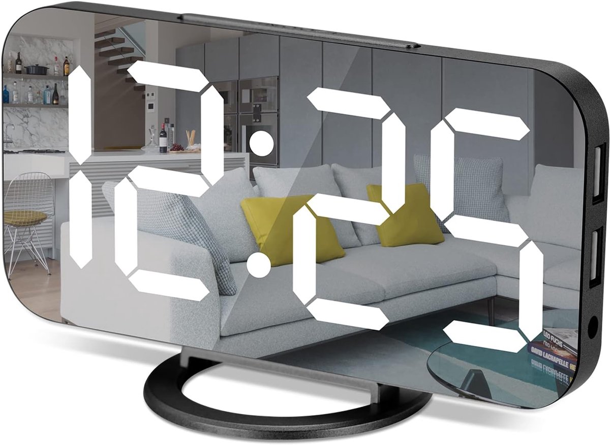 Digitale Wekker met Spiegel LED Scherm - Digitale Wekker - Automatische Helderheid - Slaapkamer - Klok - Alarmklok - Energiezuinig - Zwart