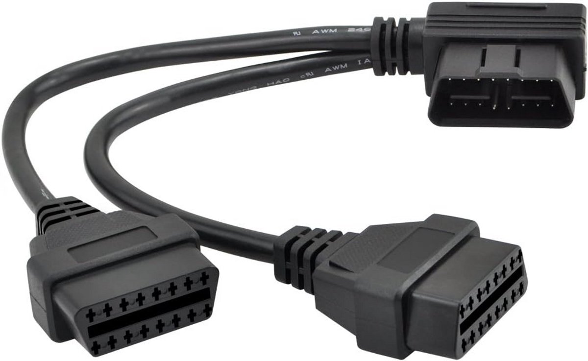 OBD2 Y-Kabel Splitter 16-Pin Rechte Hoek 1 mannetje naar 2 Vrouwelijke Verlengsnoer
