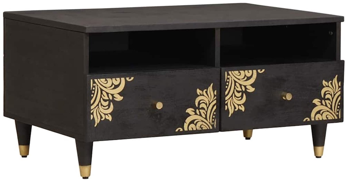 vidaXL Salontafel - met - lade - Zwart - 80 - x - 54 - x - 40 - cm - Massief - Mango - Hout