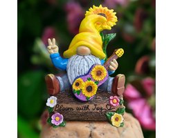 Tuinkabouter met Zonnebloem en Gitaar - 25 cm Buitenbeeld voor Lente en Zomer Decoratie
