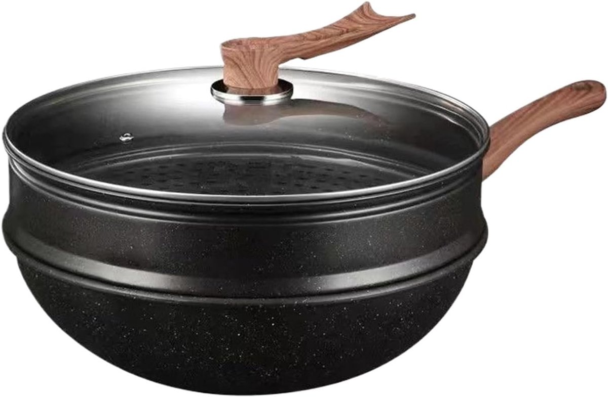Wokpan met deksel Diepe koekenpan Veelzijdig koken Antiaanbaklaag 30 cm