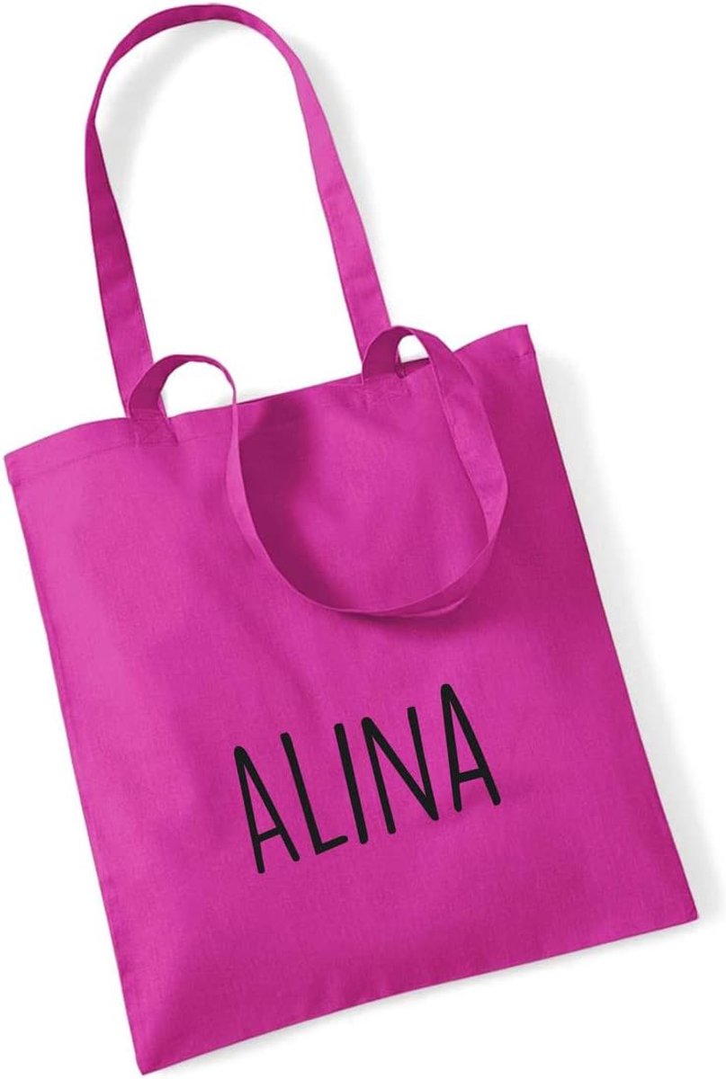 Jute tas - Katoenen tas kinderen - Naar school - Met naam print - 38x42 cm - Roze