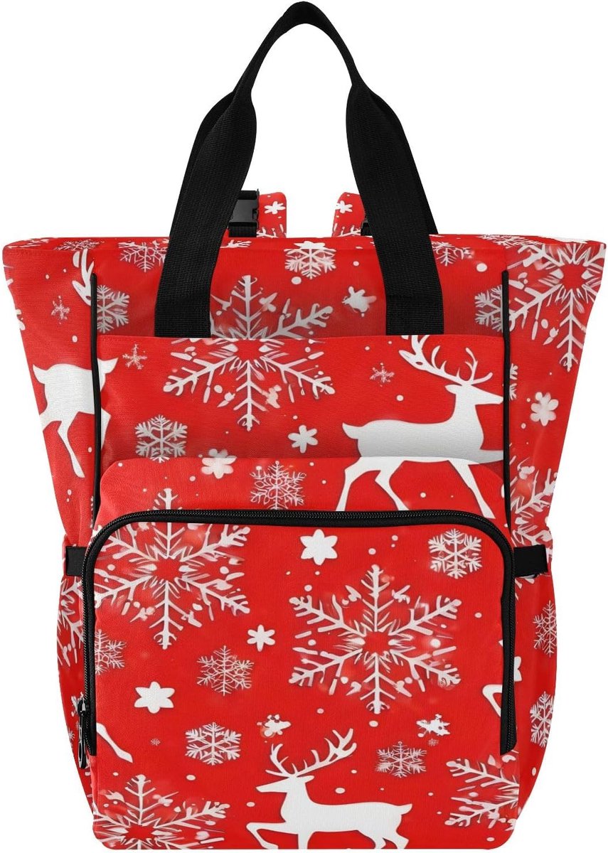 Luiertas Rugzak - Babytas Moeder - Reizen en Winkelen - Waterbestendig Nylon - 15L Capaciteit - Rood Sneeuwvlok