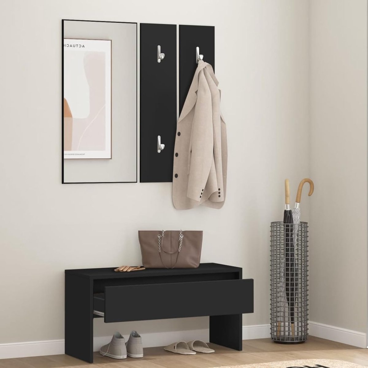 Halmeubel Set - Entremeubel met spiegel - Opruimen en organiseren - Meerlaags ontwerp - 80