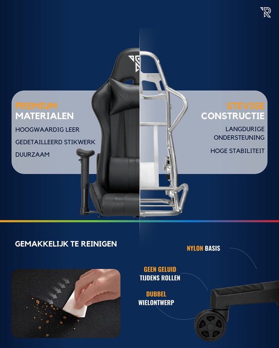 Ranqer Felix – Chaise gaming avec dossier et accoudoirs réglables – Siège gamer Noir