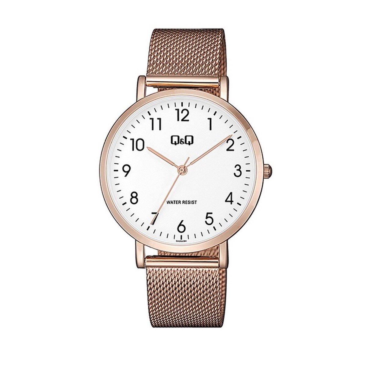 QQ QA20J064Y - Horloge - Analoog - Mannen - Heren - Mesh-Milanese band - Rond - Metaal - Cijfers - Rosékleurig - Wit