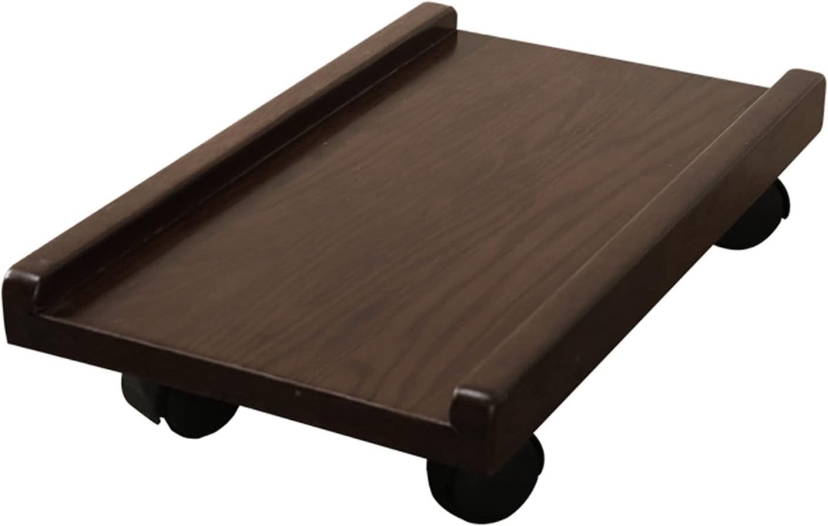 Houten CPU Standaard - PC Wagenhouder - Thuis Kantoor - Vergrendelbare Wielen - Bruin