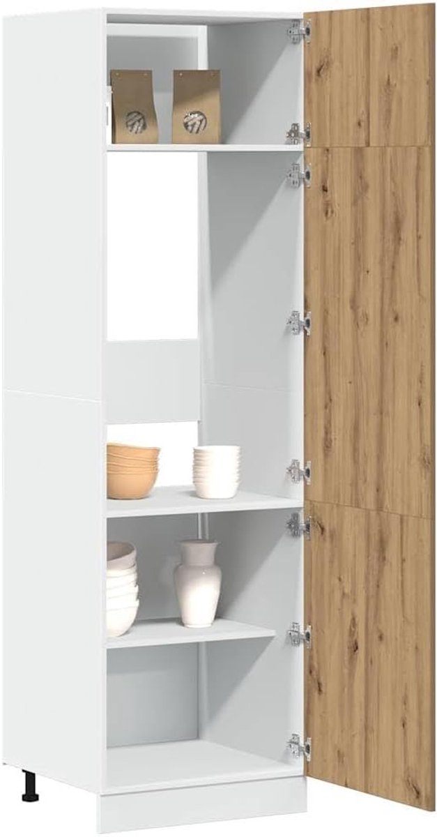 Koelkastombouwkast - Keukenmeubel Hoge Kast - Keuken Organiseren - Duurzaam Houtmateriaal - 60x57x207cm - Artisan-eiken