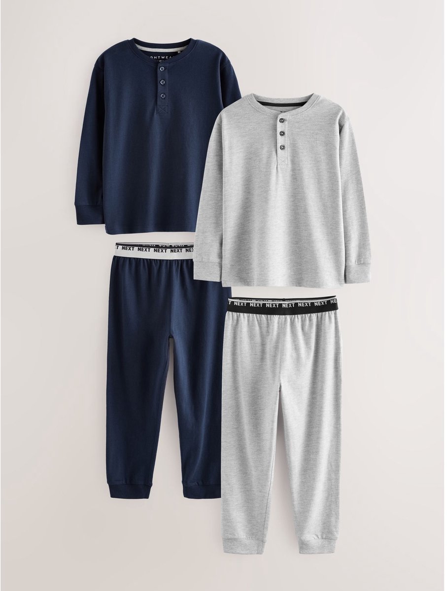 Next - Jongens - Set van 2 pyjama's met lange mouwen - Grijs