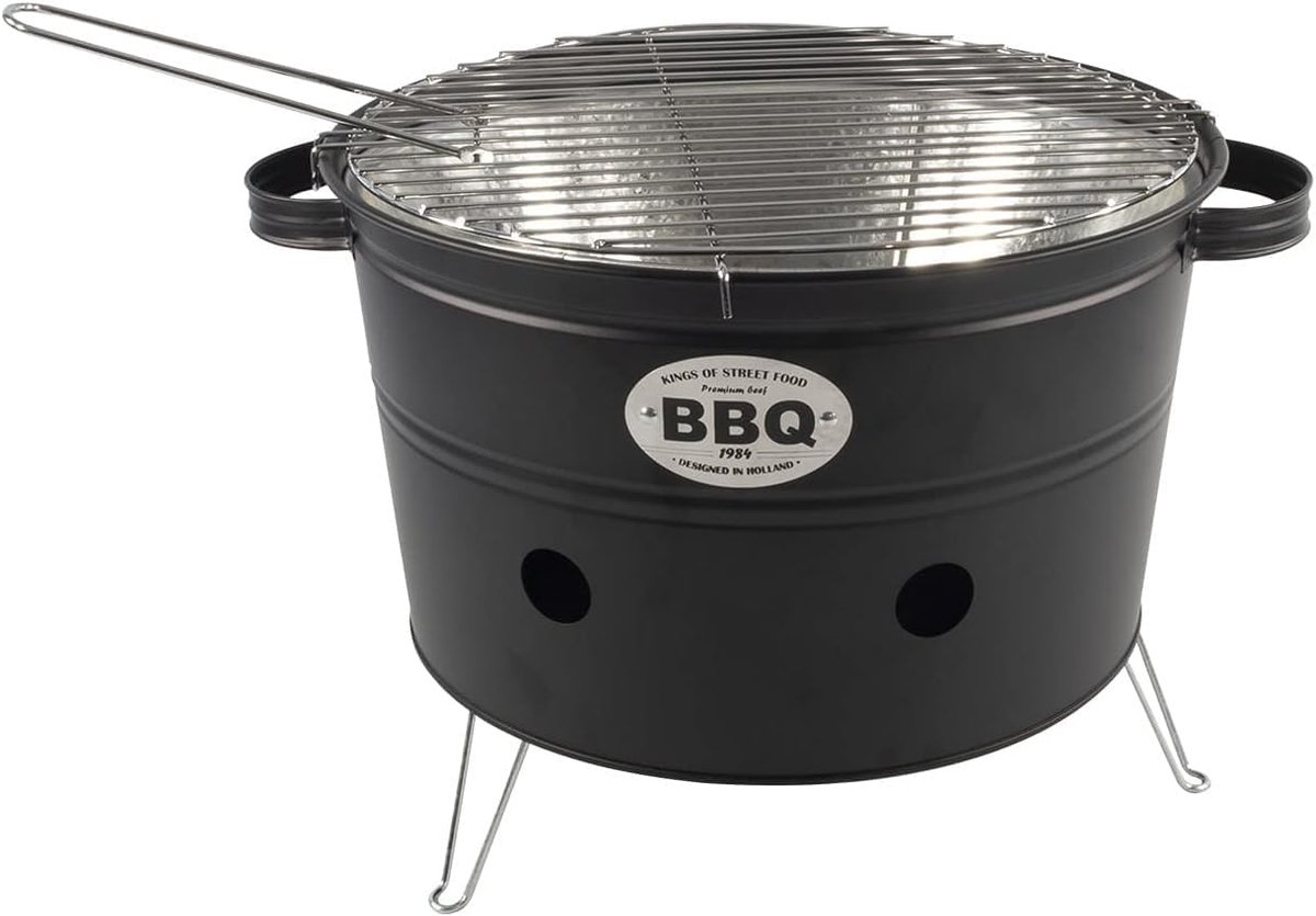 Barbecue Tafelmodel - Compact Grill - Buiten Koken - Houtskool Gestookt - Ø33x20cm - Metaal