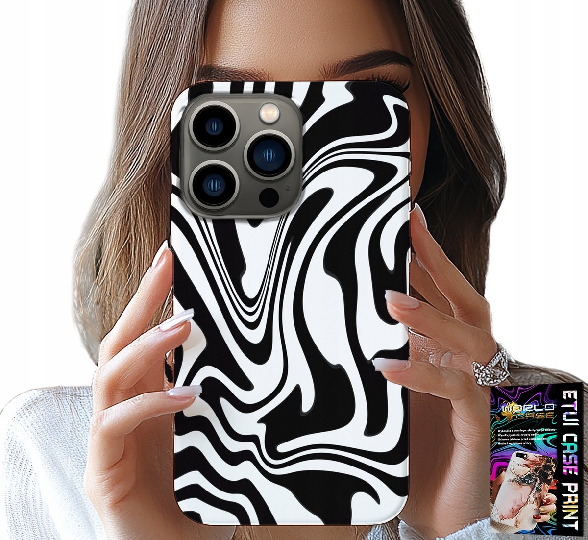 iPhone 14 Pro hoesje - Zwart-wit abstractie + Hartglas