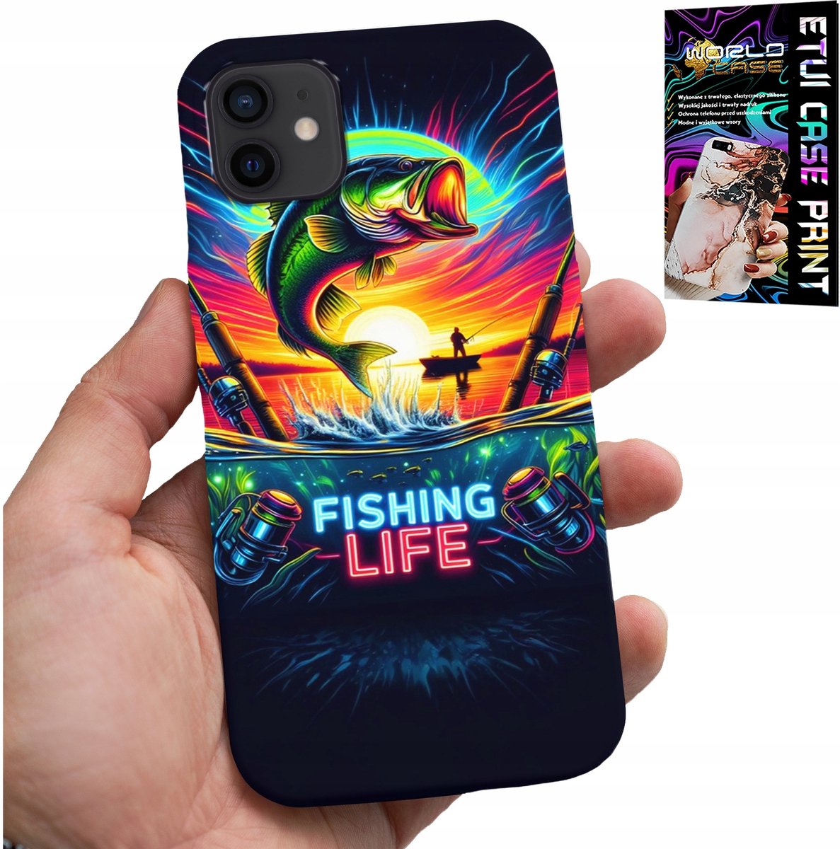 iPhone 12 Mini hoesje - Vispatronen, vishengel, rugzak